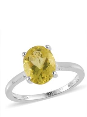 Brazilian Green Gold Quartz Solitaire Ring in Sterling Silver (Size 8)